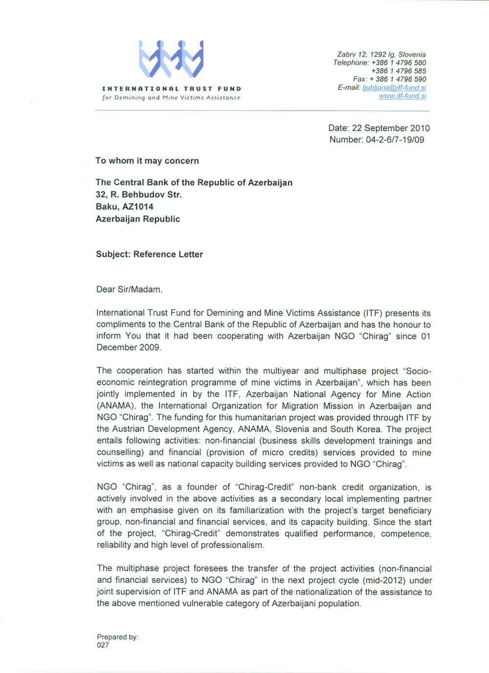 Reference letter